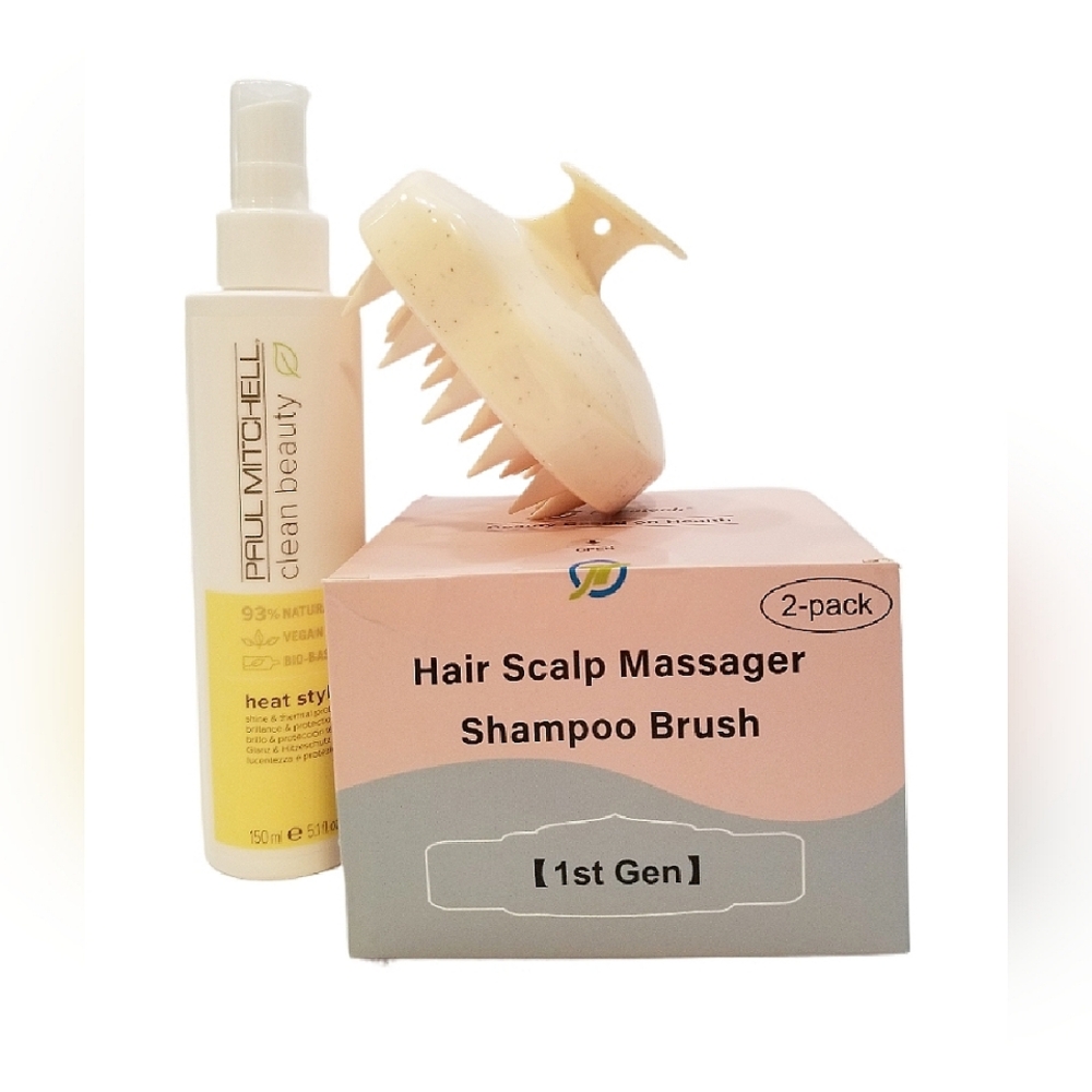 New Free Scalp Massager w/ Paul Mitchell Vegan Clean Beauty Heat Styling Spray